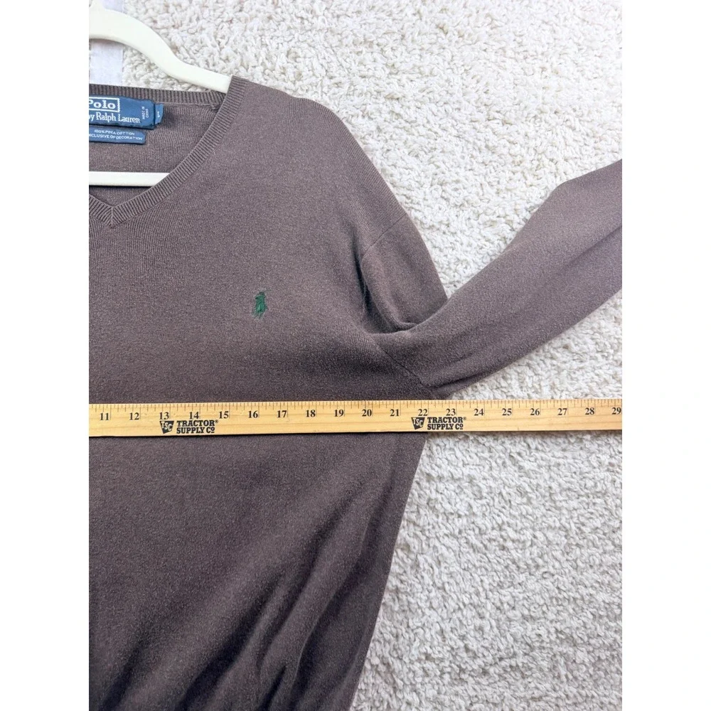 Polo Ralph Lauren V-Neck Sweater Mens L Brown Good Pima Cotton Pony Logo